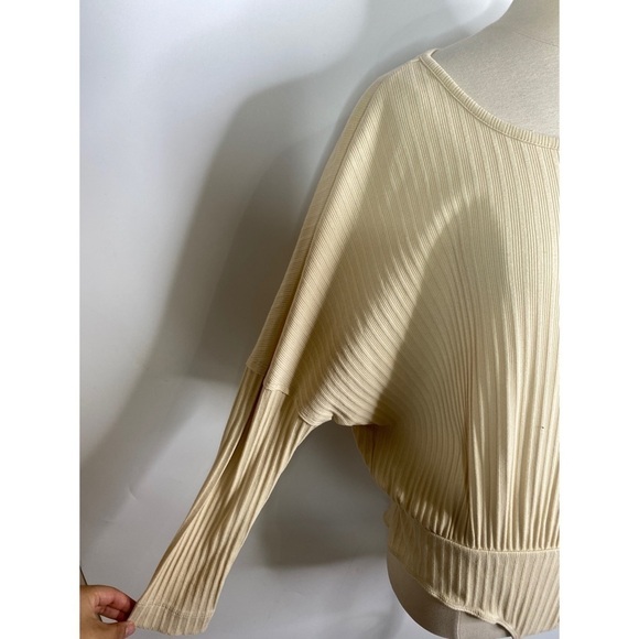 Chelsea & Violet Ribbed Natural Long Sleeve Bodysuit - Picture 3 of 11